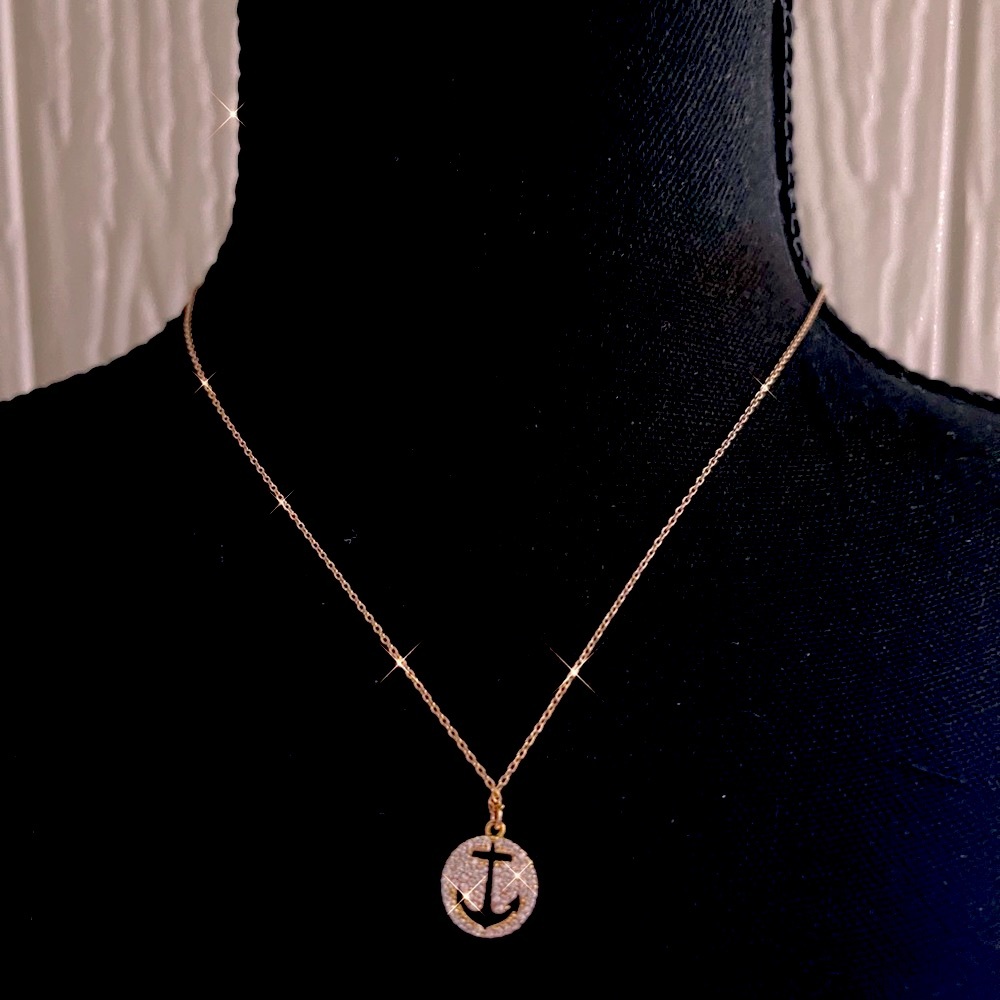 18K Gold plated Diamond accent Anchor pendant necklace